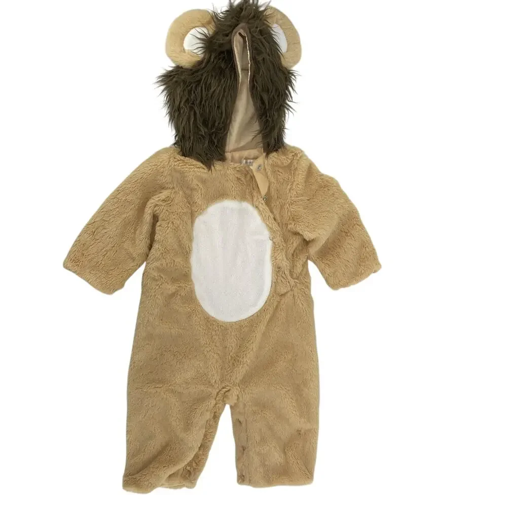 Pottery Barn Kids Lion Costume 6-12m Tan Plush Faux Fur Halloween Jumpsuit
